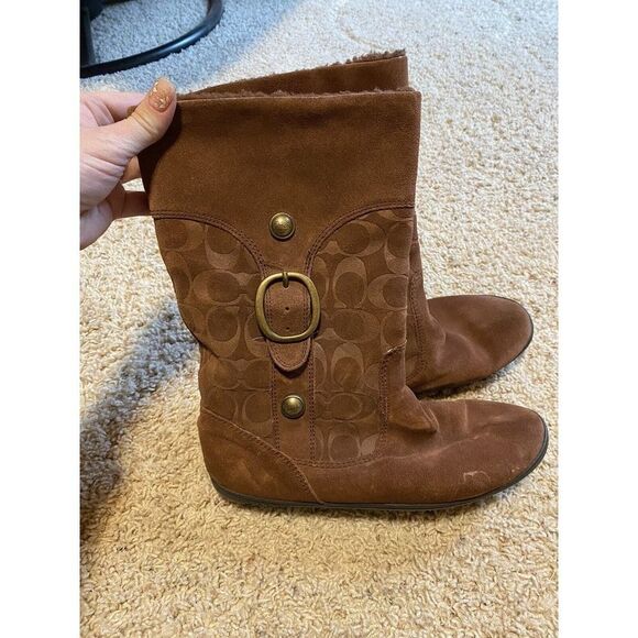 COACH Meyer Brown Signature Suede Boots Sz 8 READ - Picture 4 of 9